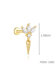 Labret Lotus spike 1.2mm - argent 925 doré à l'or fin