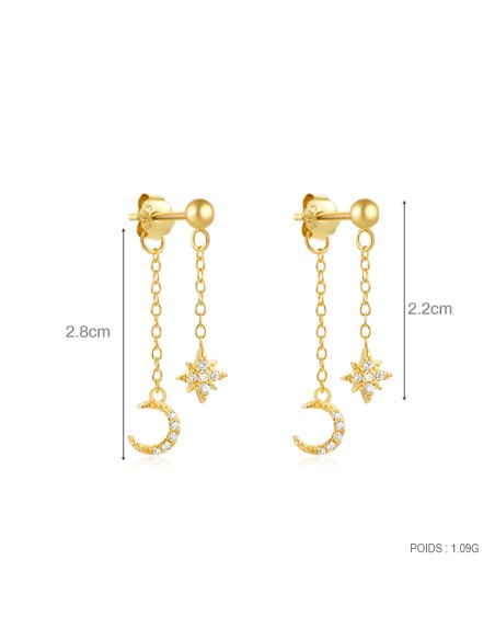Boucles d'oreilles argent 925 doré à l'or fin - MOON