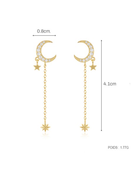 Boucles d'oreilles argent 925 doré à l'or fin - LUNE