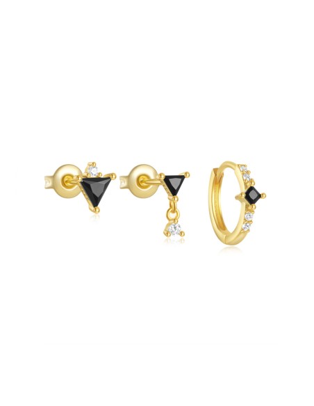 Set 3 boucles TRIANGLE - argent 925 doré à l'or fin