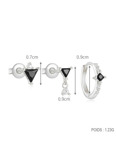 Set 3 boucles TRIANGLE - argent 925