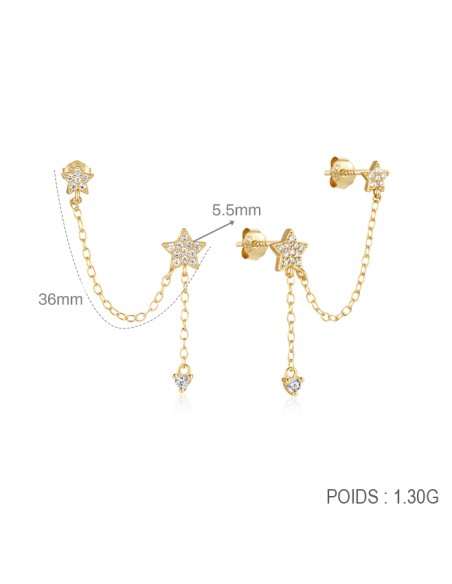 Boucles d'oreilles argent 925 doré à l'or fin - STARS