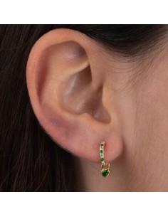 Boucles d'oreilles argent 925 doré à l'or fin - COEUR VERT