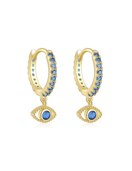 Boucles d'oreilles argent 925 doré à l'or fin - OEIL BLEU