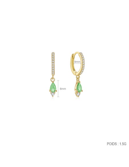 Boucles d'oreilles argent 925 doré à l'or fin - GOUTTE VERTE