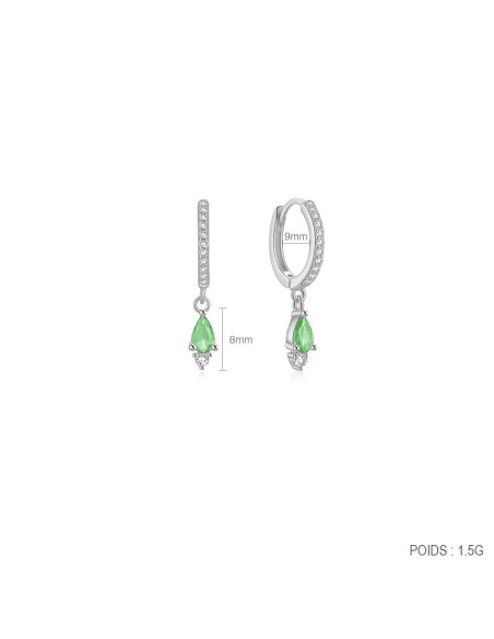 Boucles d'oreilles argent 925 - GOUTTE VERTE