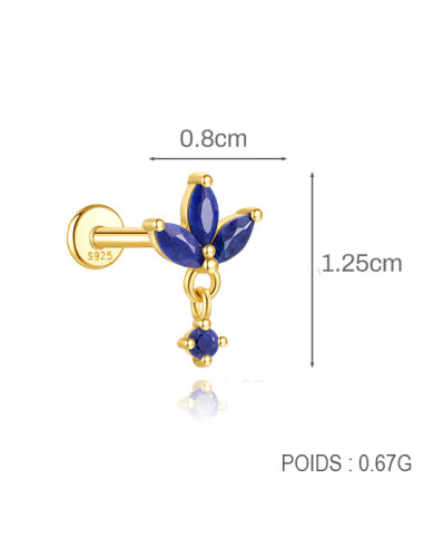 Labret Lotus 3 lapis lazuli 1.2mm - argent 925...