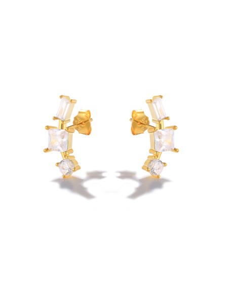 Boucles d'oreilles argent 925 doré à l'or fin - TRIO CZ BLANC