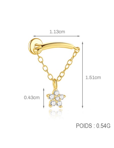 Labret FLOWER POW 1,2mm - argent 925 doré à l'or fin