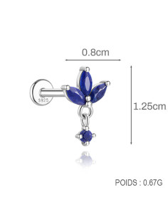 Labret Lotus 3 lapis lazuli 1.2mm - argent 925