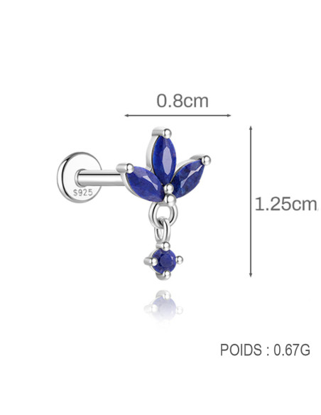 Labret Lotus 3 lapis lazuli 1.2mm - argent 925