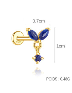 Labret Lotus 2 lapis lazuli 1.2mm - argent 925 doré à...