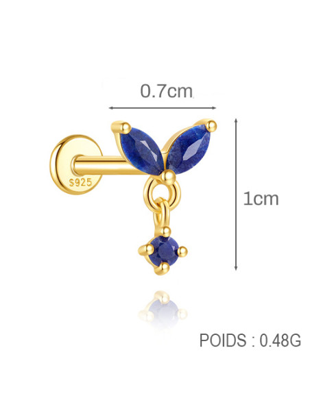 Labret Lotus 2 lapis lazuli 1.2mm - argent 925 doré à l'or fin