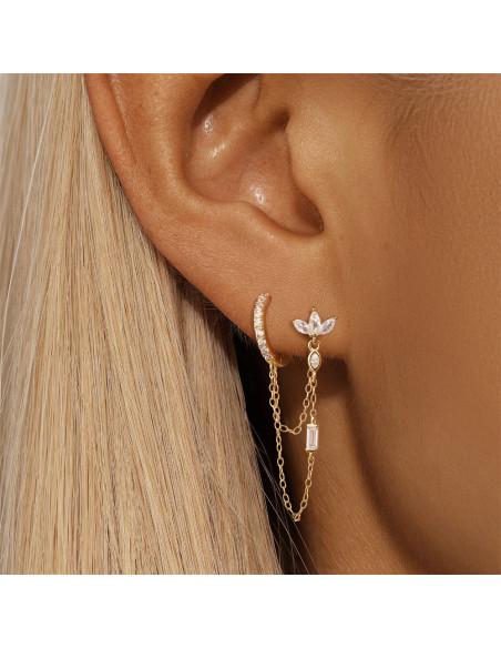 LOTUS CHAÎNE – Boucle d’oreille double en argent 925 doré à l'or fin