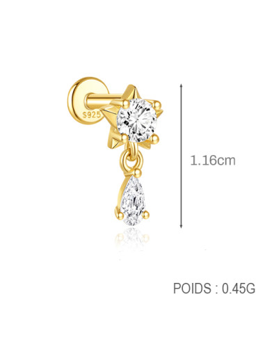 Labret ETOILE 1.2mm - argent 925 doré à l'or fin