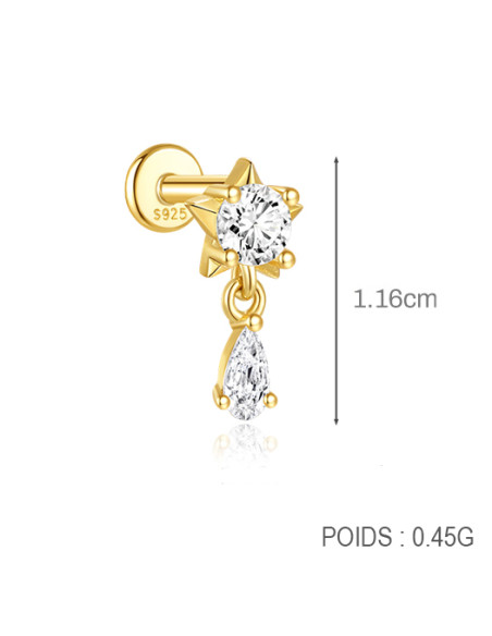 Labret ETOILE 1.2mm - argent 925 doré à l'or fin