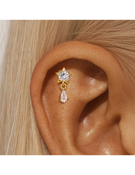 Labret ETOILE 1.2mm - argent 925 doré à l'or fin